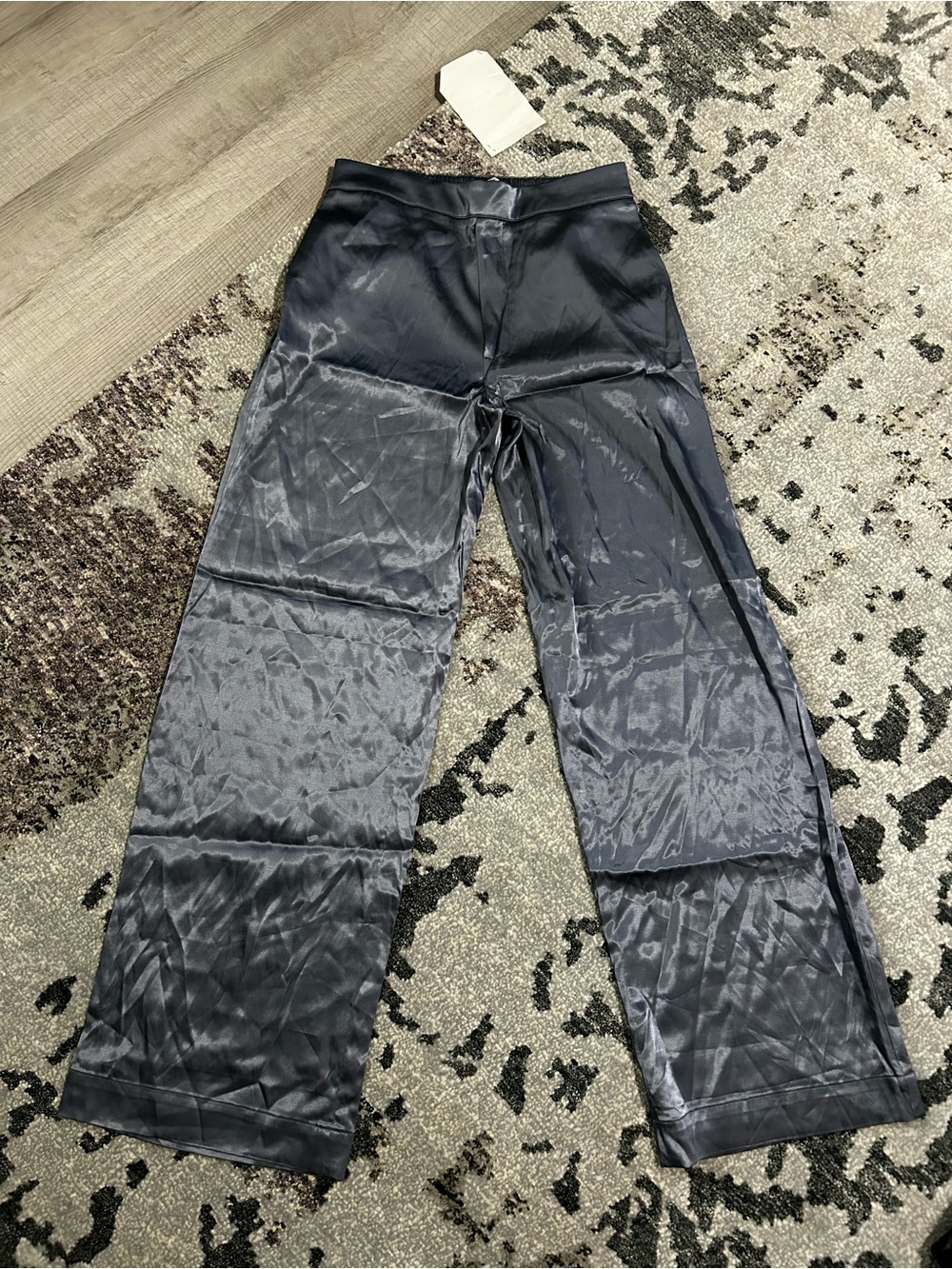 Madewell Shiny Slate Blue Satin Wide leg pants